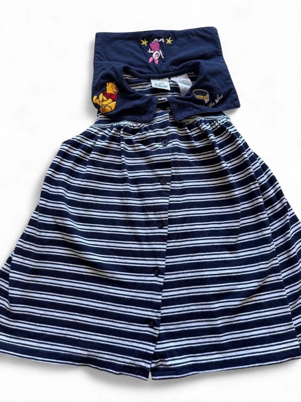 Disney Navy and White Striped Kids Sailor Dress with Winnie the Pooh Embroidery